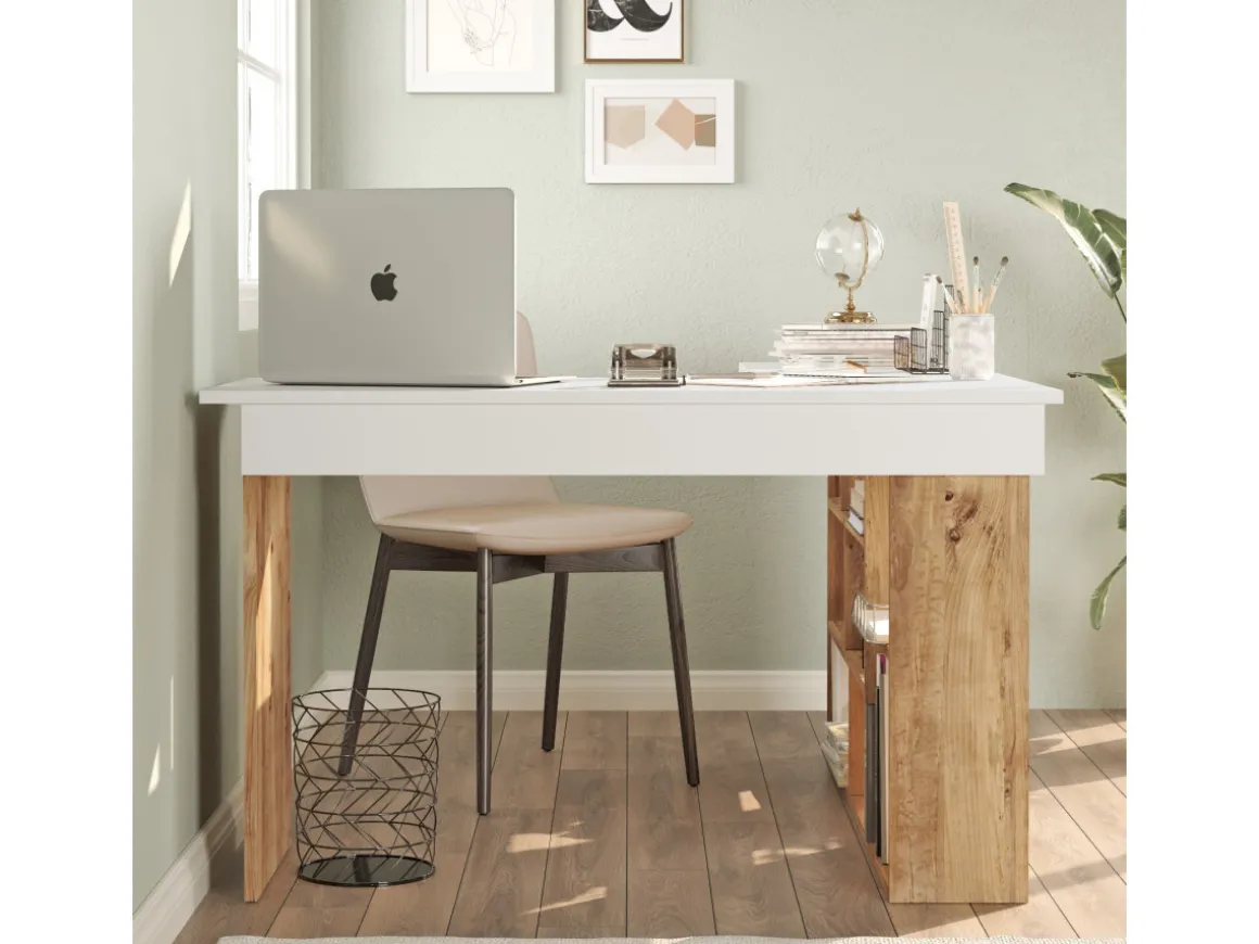 Bureau en bois "CT5" - 129 x 120 x 72 cm - Pin atlantique Blanc