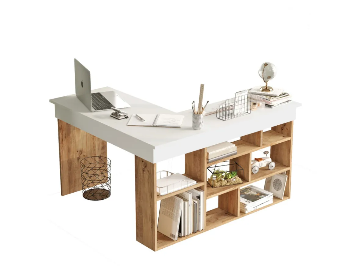 Bureau en bois "CT5" - 129 x 120 x 72 cm - Pin atlantique Blanc
