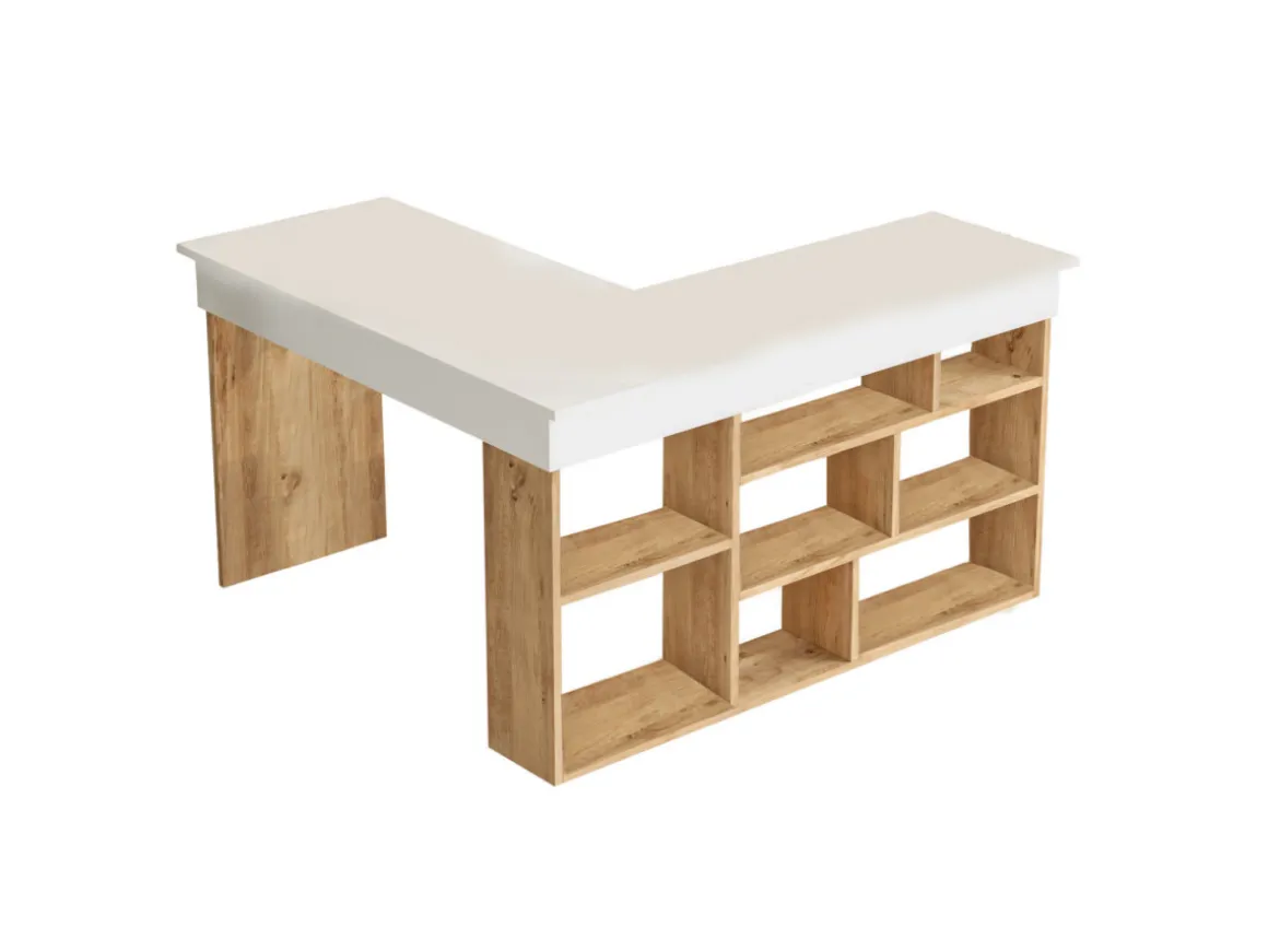 Bureau en bois "CT5" - 129 x 120 x 72 cm - Pin atlantique Blanc