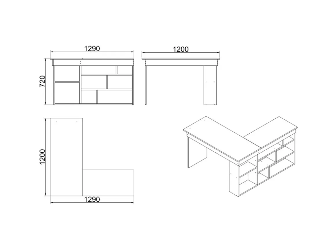 Bureau en bois "CT5" - 129 x 120 x 72 cm - Pin atlantique Blanc
