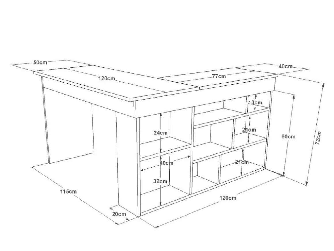 Bureau en bois "CT5" - 129 x 120 x 72 cm - Pin atlantique Blanc