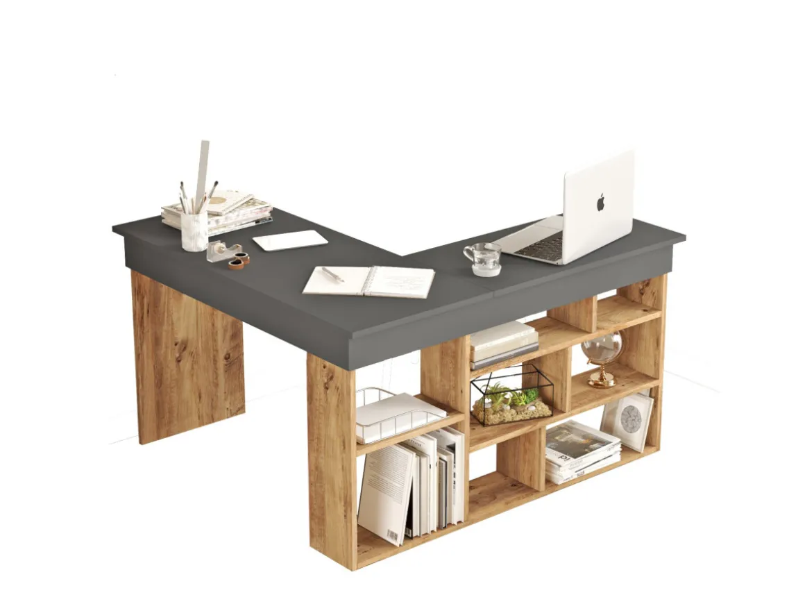 Bureau en bois "CT5" - 129 x 120 x 72 cm - Pin atlantique Anthracite