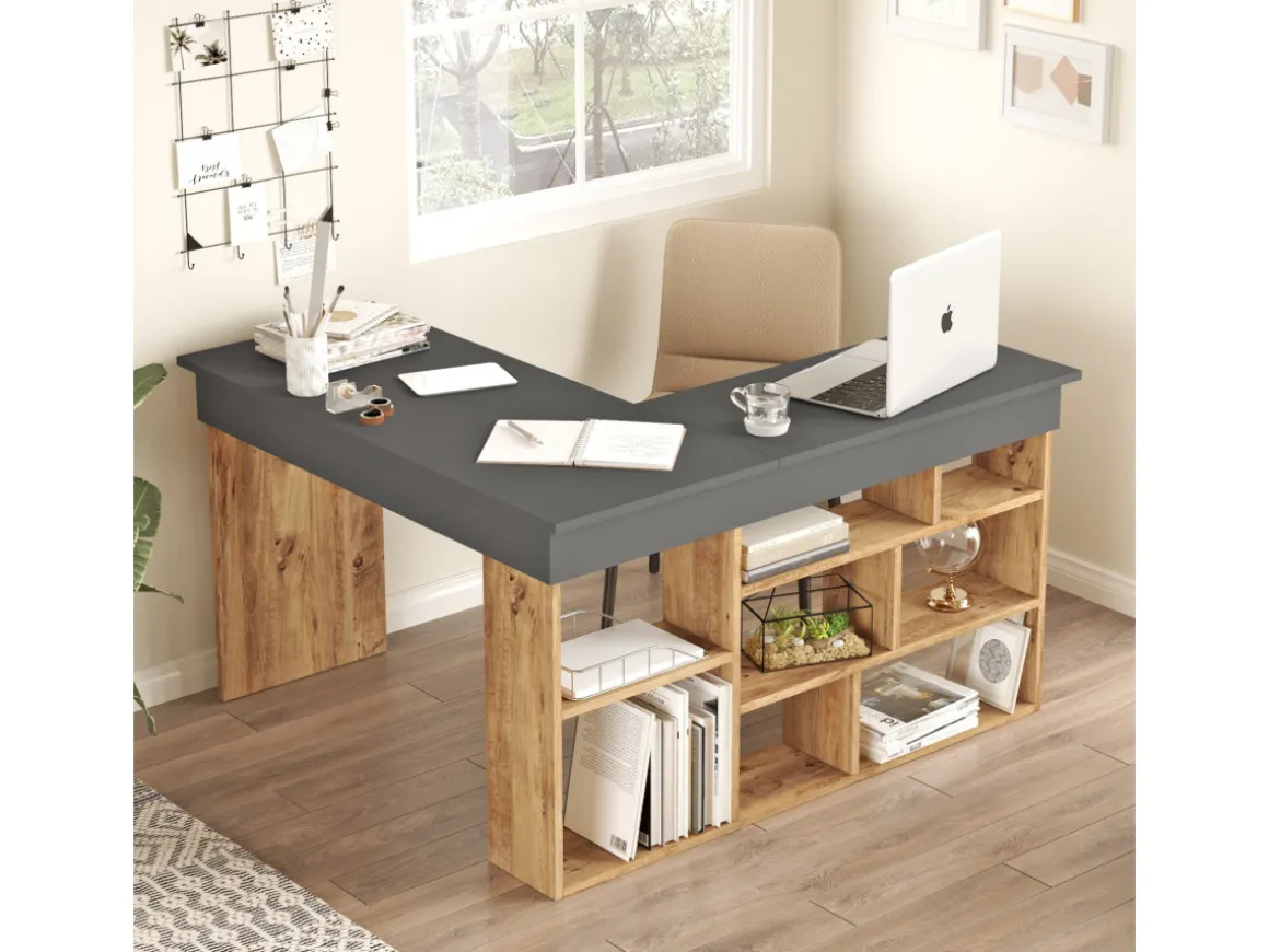 Bureau en bois "CT5" - 129 x 120 x 72 cm - Pin atlantique Anthracite
