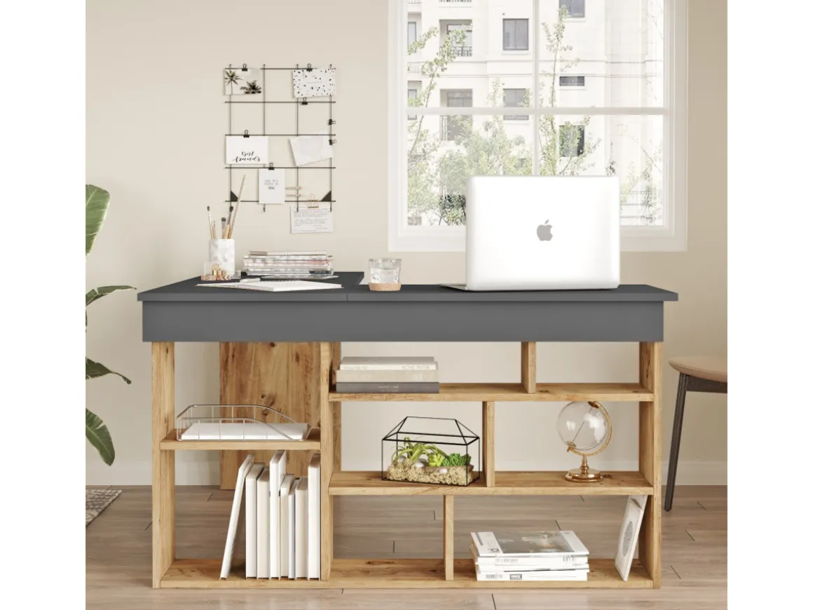Bureau en bois "CT5" - 129 x 120 x 72 cm - Pin atlantique Anthracite