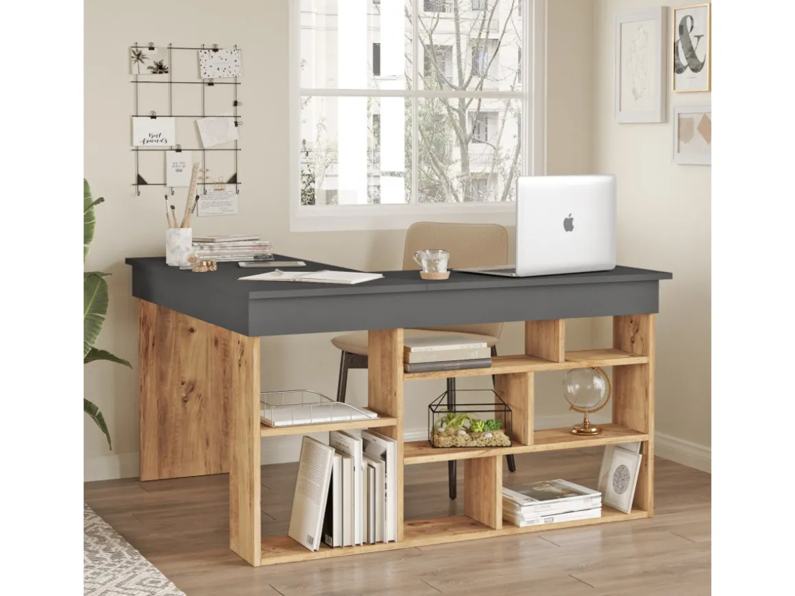 Bureau en bois "CT5" - 129 x 120 x 72 cm - Pin atlantique Anthracite