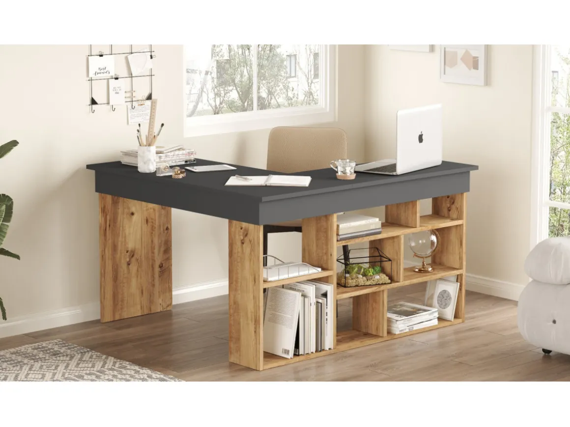 Bureau en bois "CT5" - 129 x 120 x 72 cm - Pin atlantique Anthracite