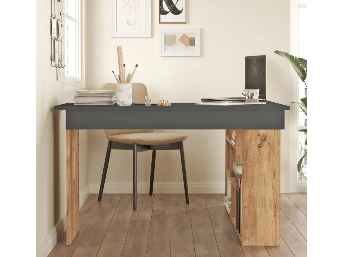Bureau en bois "CT5" - 129 x 120 x 72 cm - Pin atlantique Anthracite
