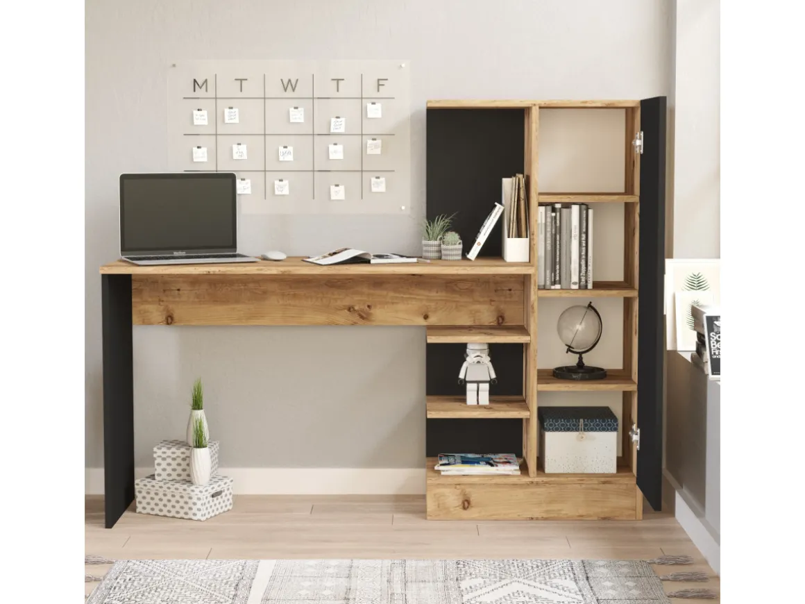 Bureau en bois "CT2" - 152 x 40 x 120 cm - Pin atlantique Noir