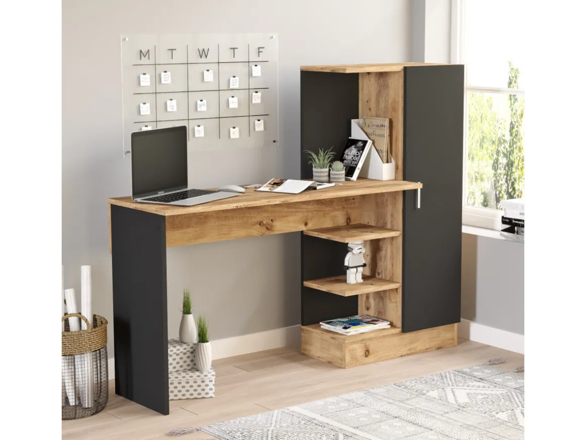 Bureau en bois "CT2" - 152 x 40 x 120 cm - Pin atlantique Noir