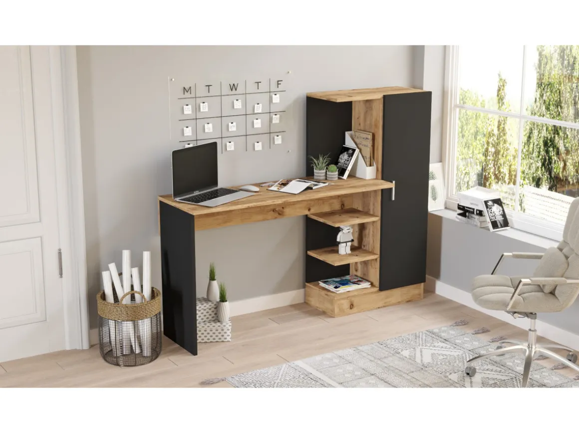Bureau en bois "CT2" - 152 x 40 x 120 cm - Pin atlantique Noir