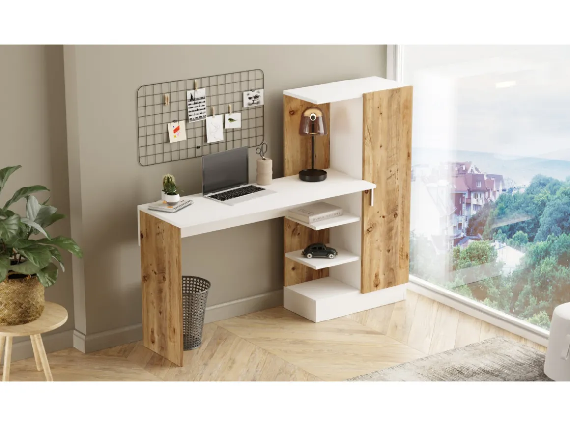 Bureau en bois "CT2" - 152 x 40 x 120 cm - Pin atlantique Blanc