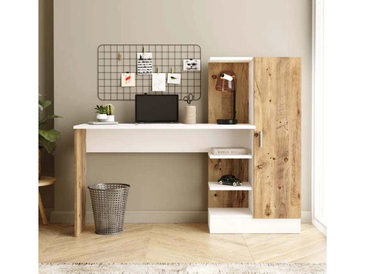 Bureau en bois "CT2" - 152 x 40 x 120 cm - Pin atlantique Blanc