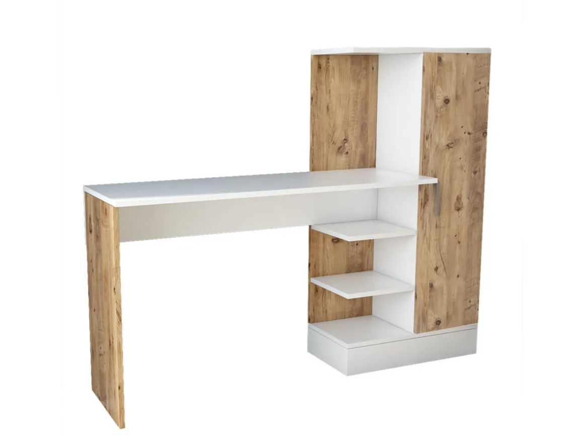 Bureau en bois "CT2" - 152 x 40 x 120 cm - Pin atlantique Blanc