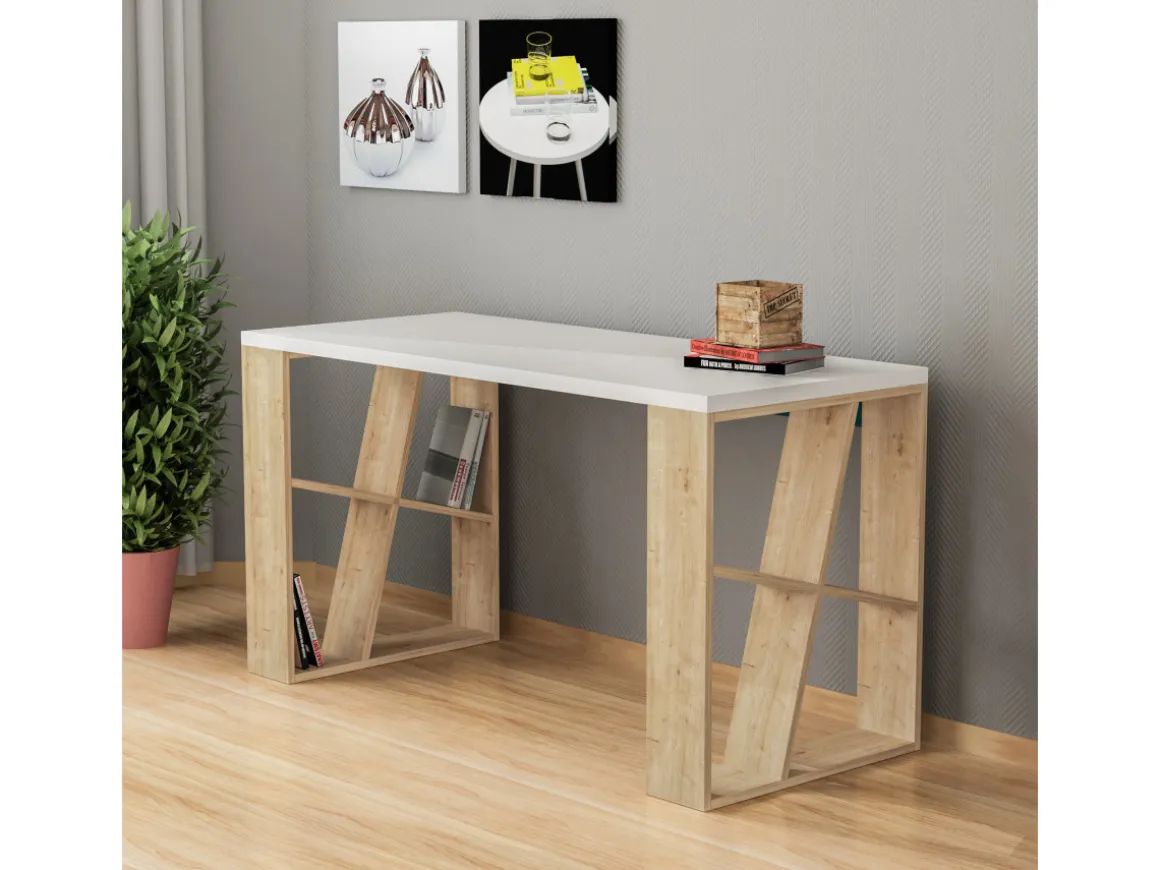 Bureau en bois "Honey" - 140 x 60 x 75 cm - Chêne blanc