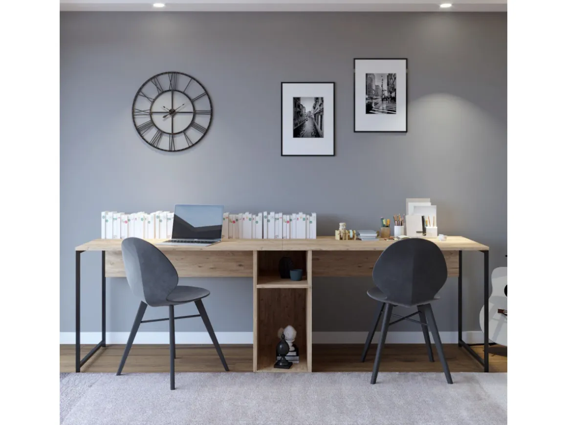 Bureau en bois "Ikili Calisma" - 240 x 60 x 74 cm - Pin atlantique Noir