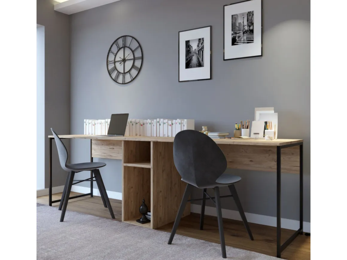 Bureau en bois "Ikili Calisma" - 240 x 60 x 74 cm - Pin atlantique Noir
