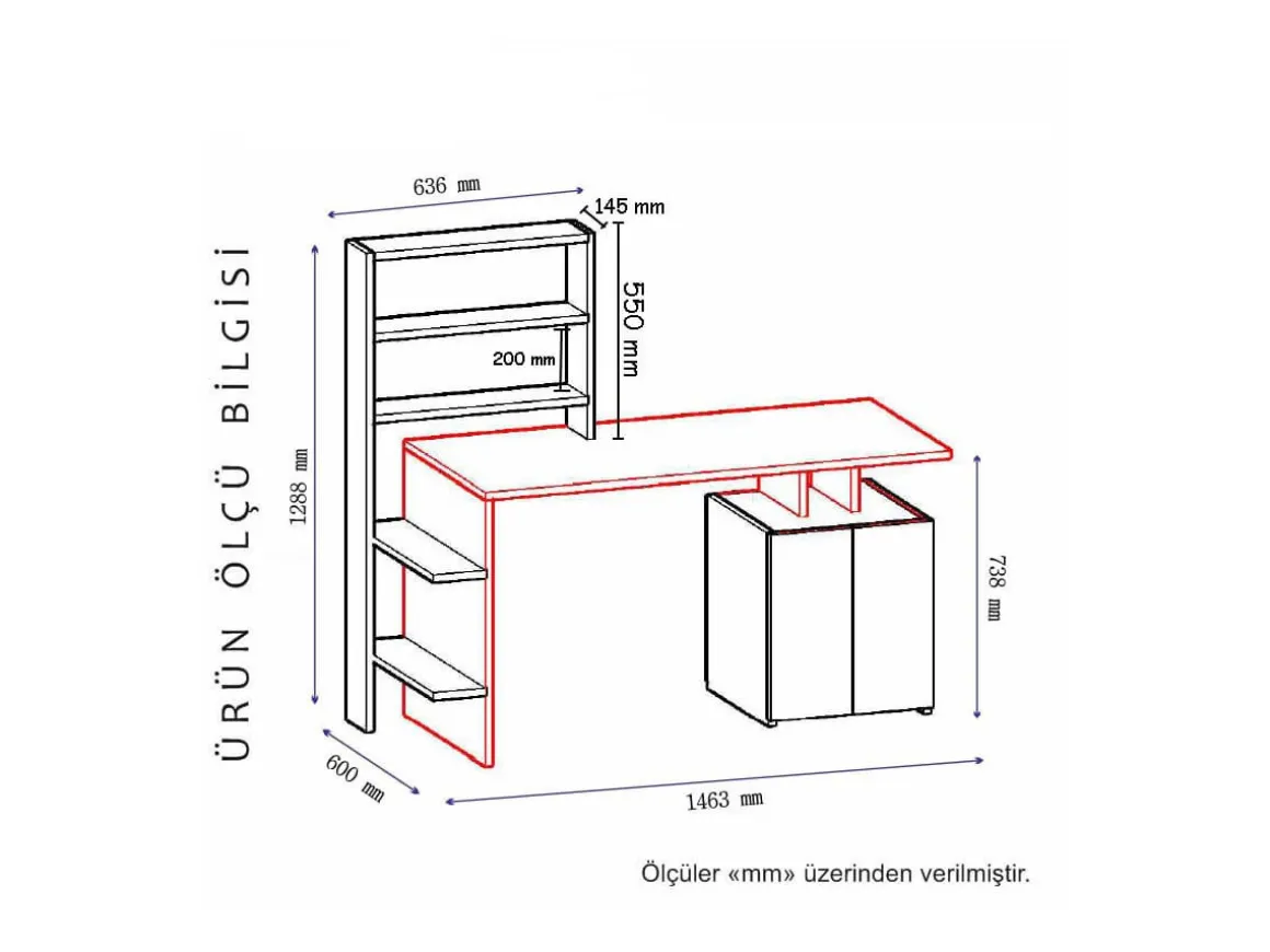 Bureau en bois "Melis " - 146 x 60 x 128 cm - Noyer Anthracite