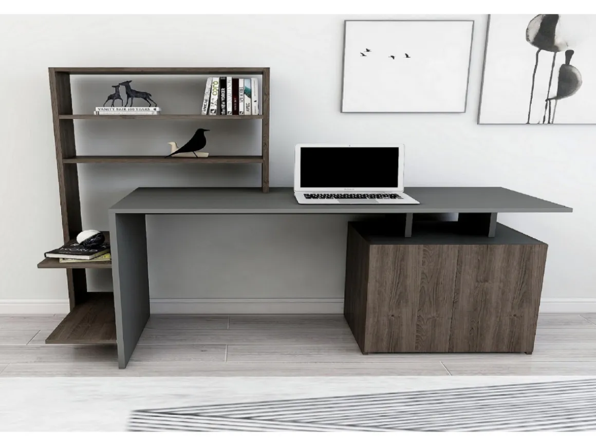 Bureau en bois "Melis " - 146 x 60 x 128 cm - Noyer Anthracite
