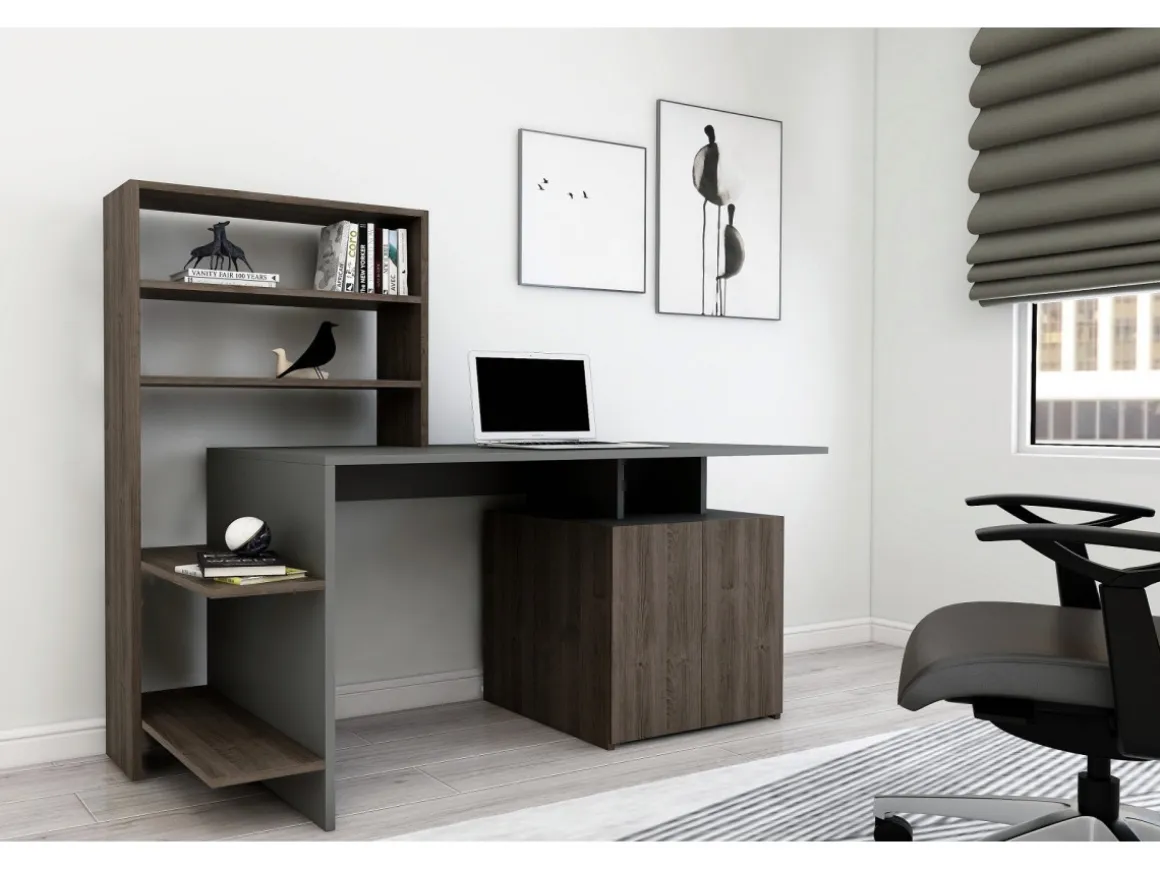 Bureau en bois "Melis " - 146 x 60 x 128 cm - Noyer Anthracite