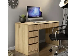 Bureau en bois 5 tiroirs "Malika" - 120 x 75 x 55 cm - Marron
