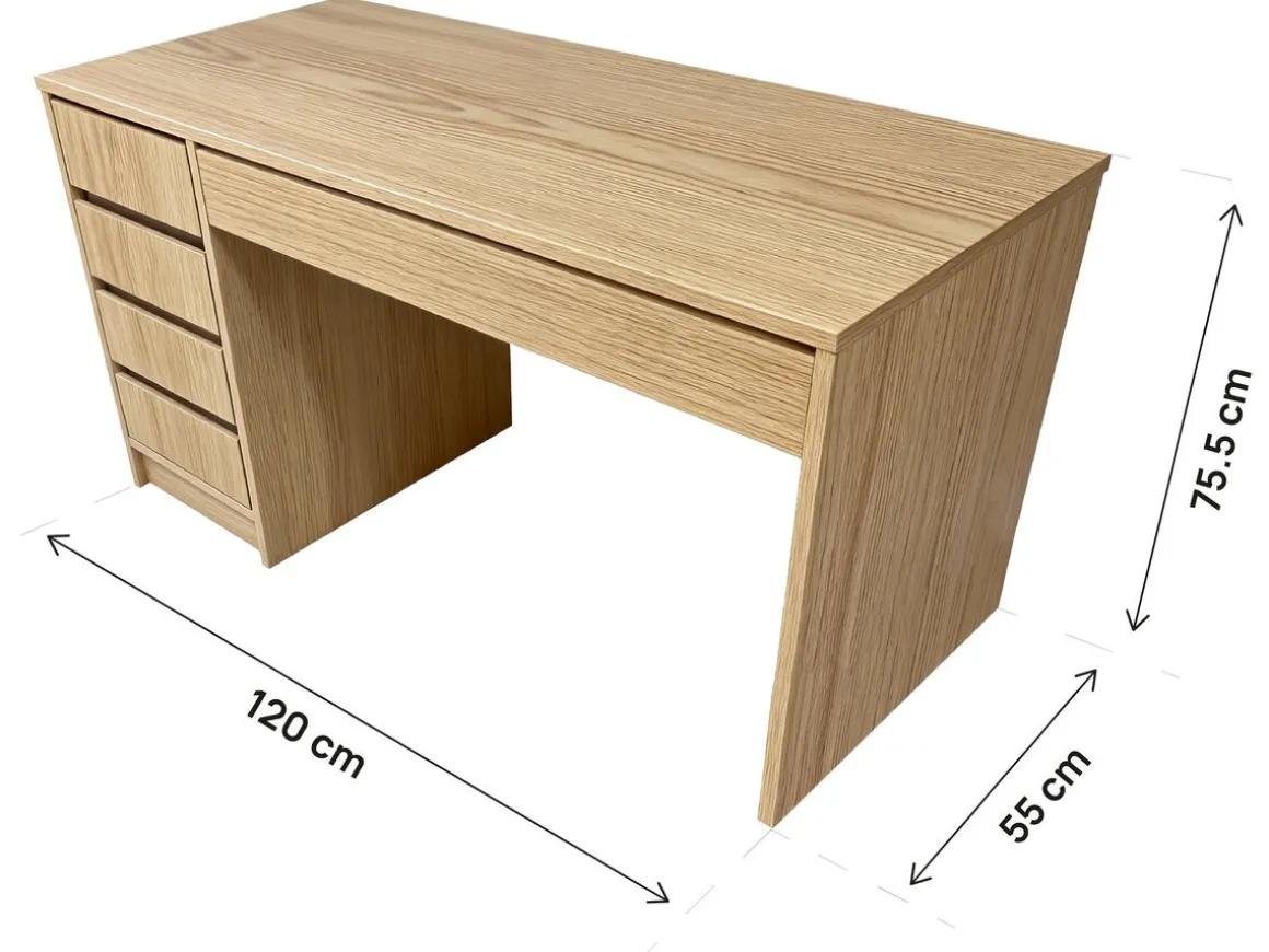 Bureau en bois 5 tiroirs "Malika" - 120 x 75 x 55 cm - Marron