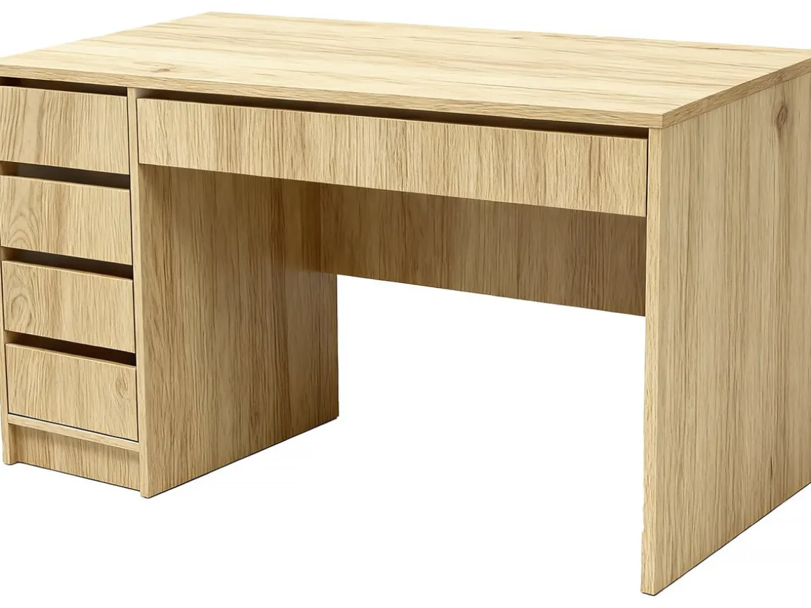 Bureau en bois 5 tiroirs "Malika" - 120 x 75 x 55 cm - Marron