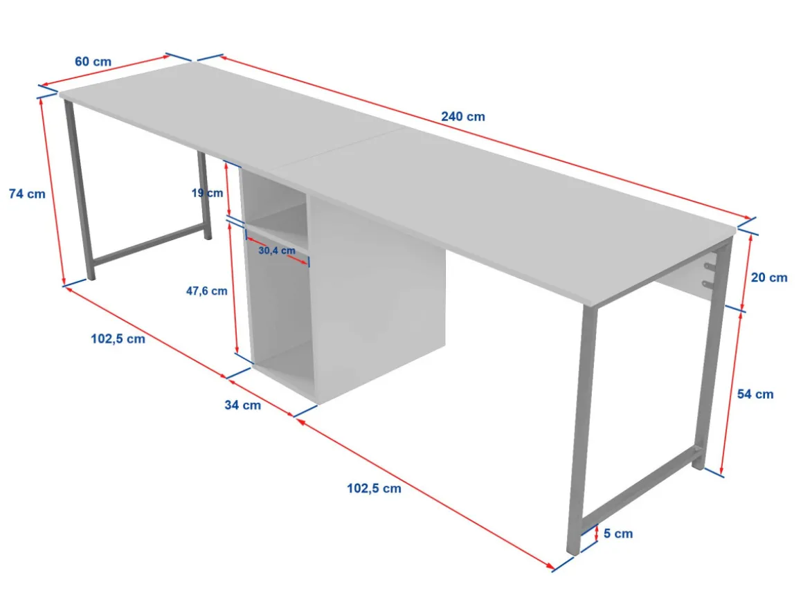 Bureau en bois "Twin Study Desk" - 240 x 60 x 74 cm - TravertinOr