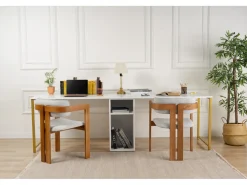 Bureau en bois "Twin Study Desk" - 240 x 60 x 74 cm - Or blanc
