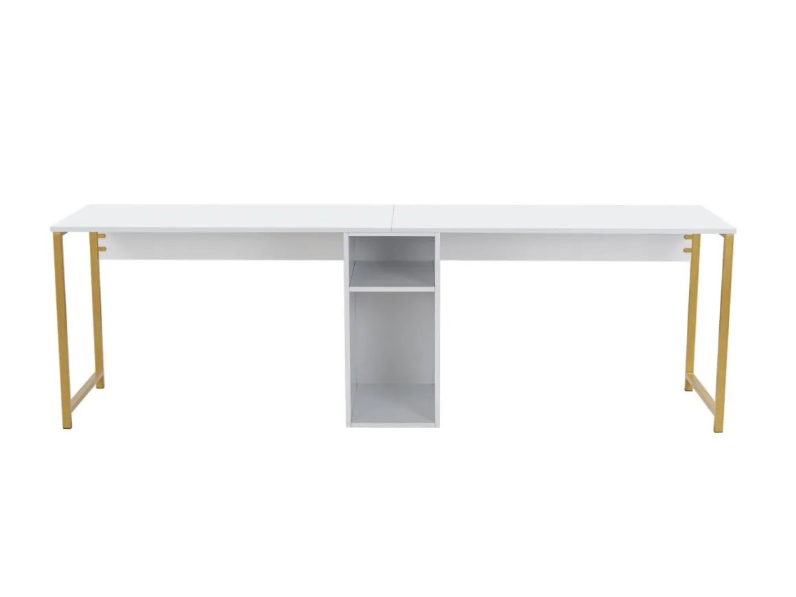 Bureau en bois "Twin Study Desk" - 240 x 60 x 74 cm - Or blanc