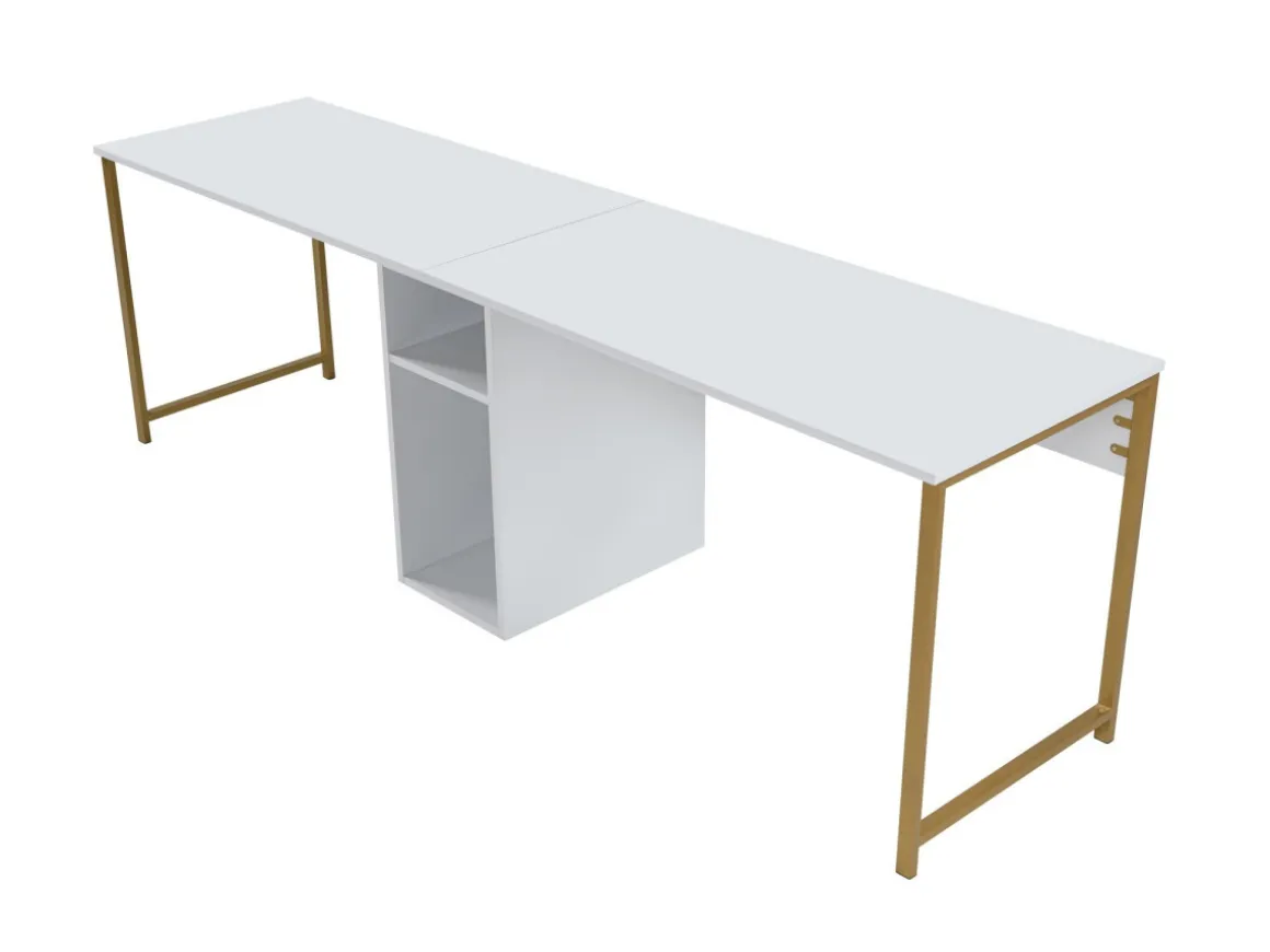 Bureau en bois "Twin Study Desk" - 240 x 60 x 74 cm - Or blanc