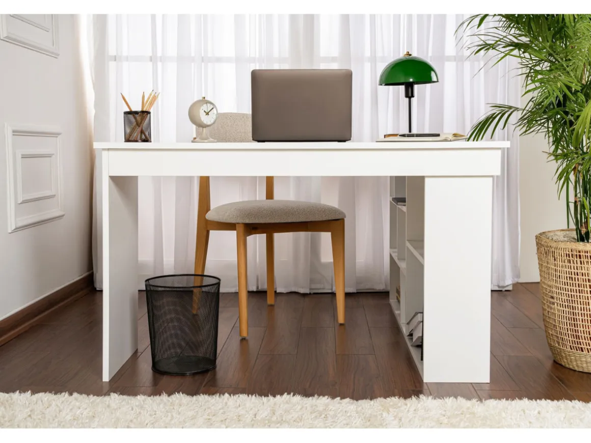 bureau en bois "Vesper" 130 x 120 x 72 cm - Blanc naturel