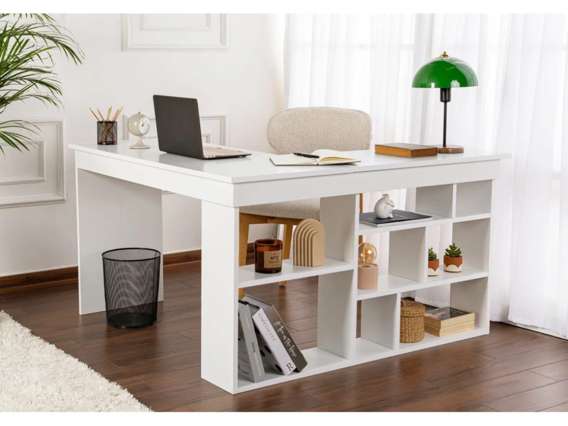 bureau en bois "Vesper" 130 x 120 x 72 cm - Blanc naturel