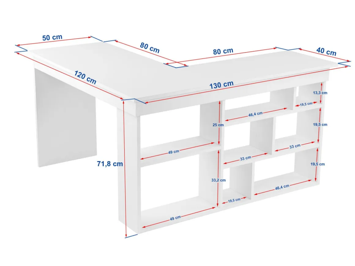 bureau en bois "Vesper" 130 x 120 x 72 cm - Blanc naturel