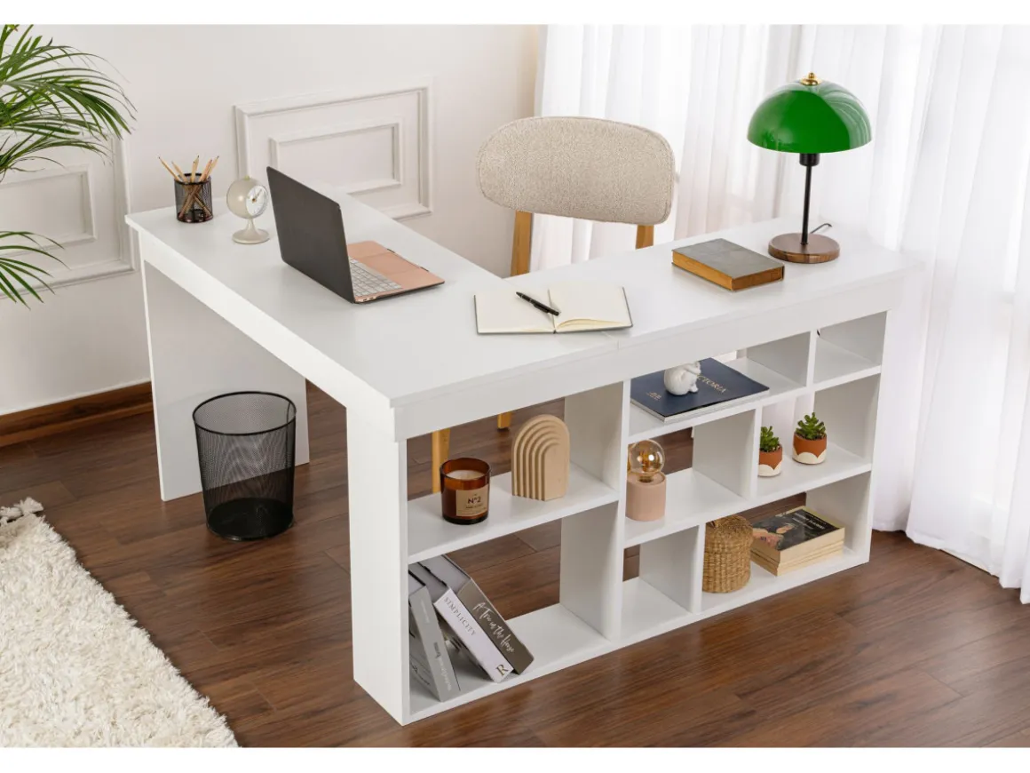 bureau en bois "Vesper" 130 x 120 x 72 cm - Blanc naturel