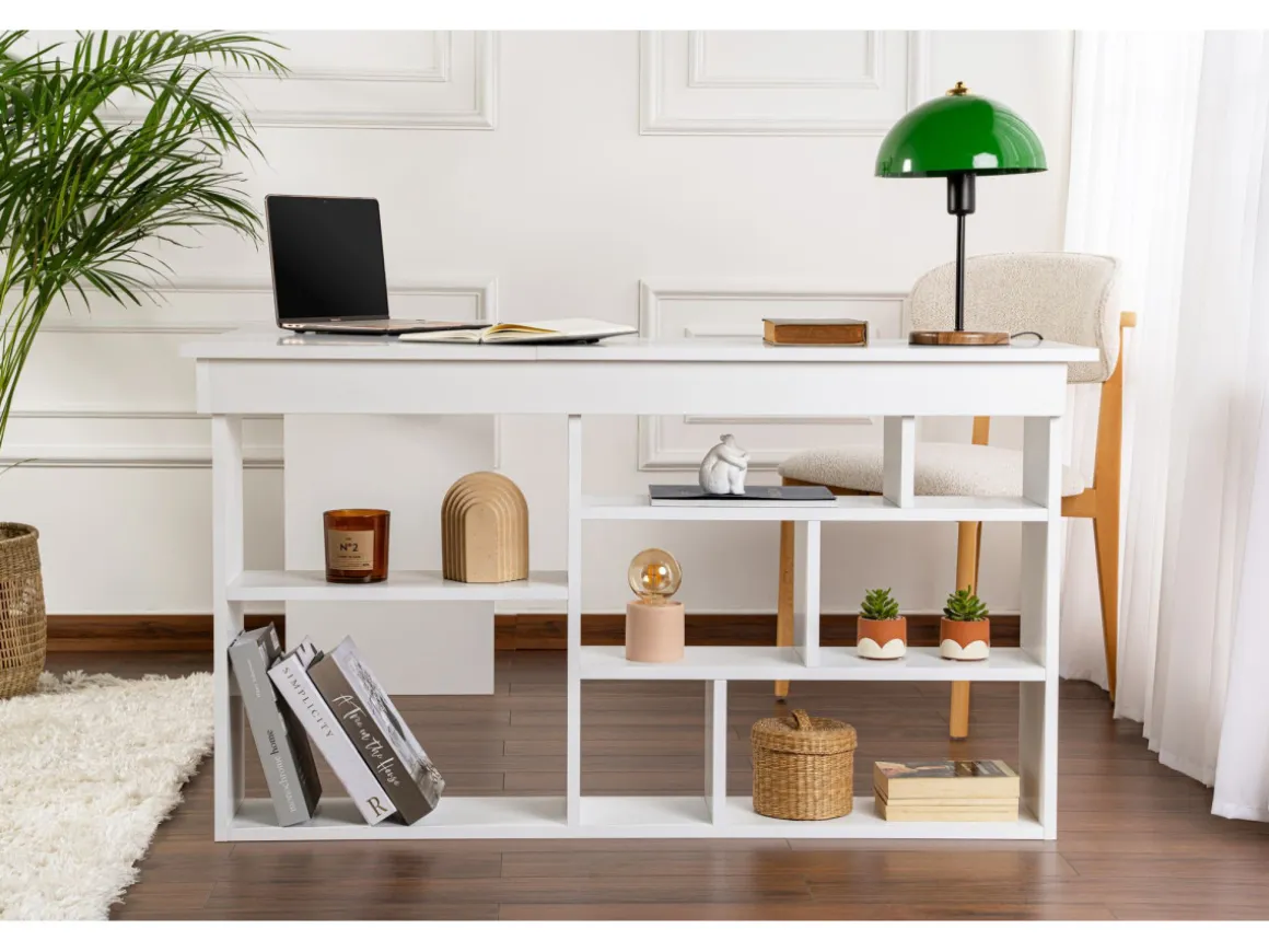 bureau en bois "Vesper" 130 x 120 x 72 cm - Blanc naturel