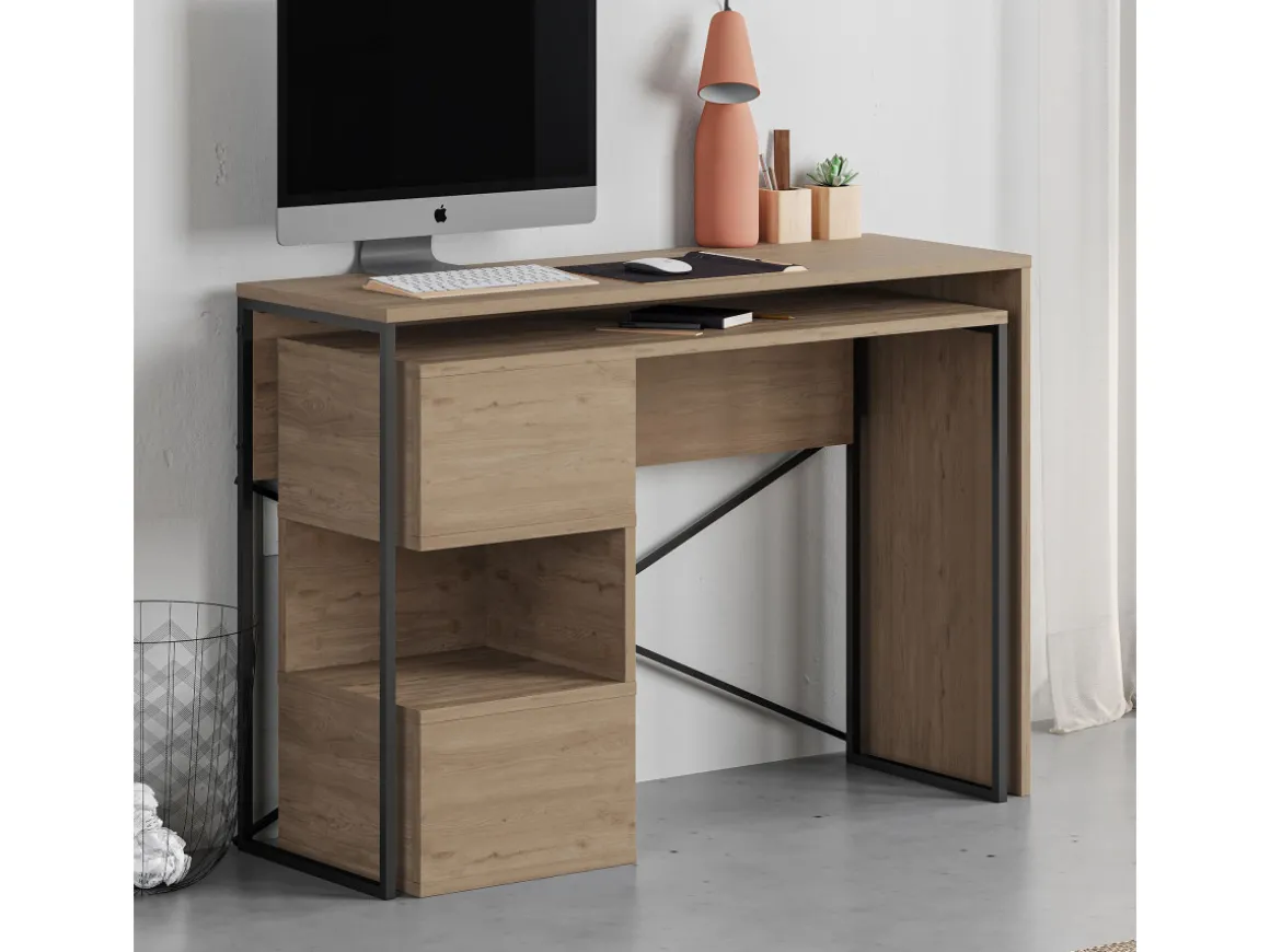 Bureau modulable en bois "Badau" - 110 x 102 x 77 cm - Marron