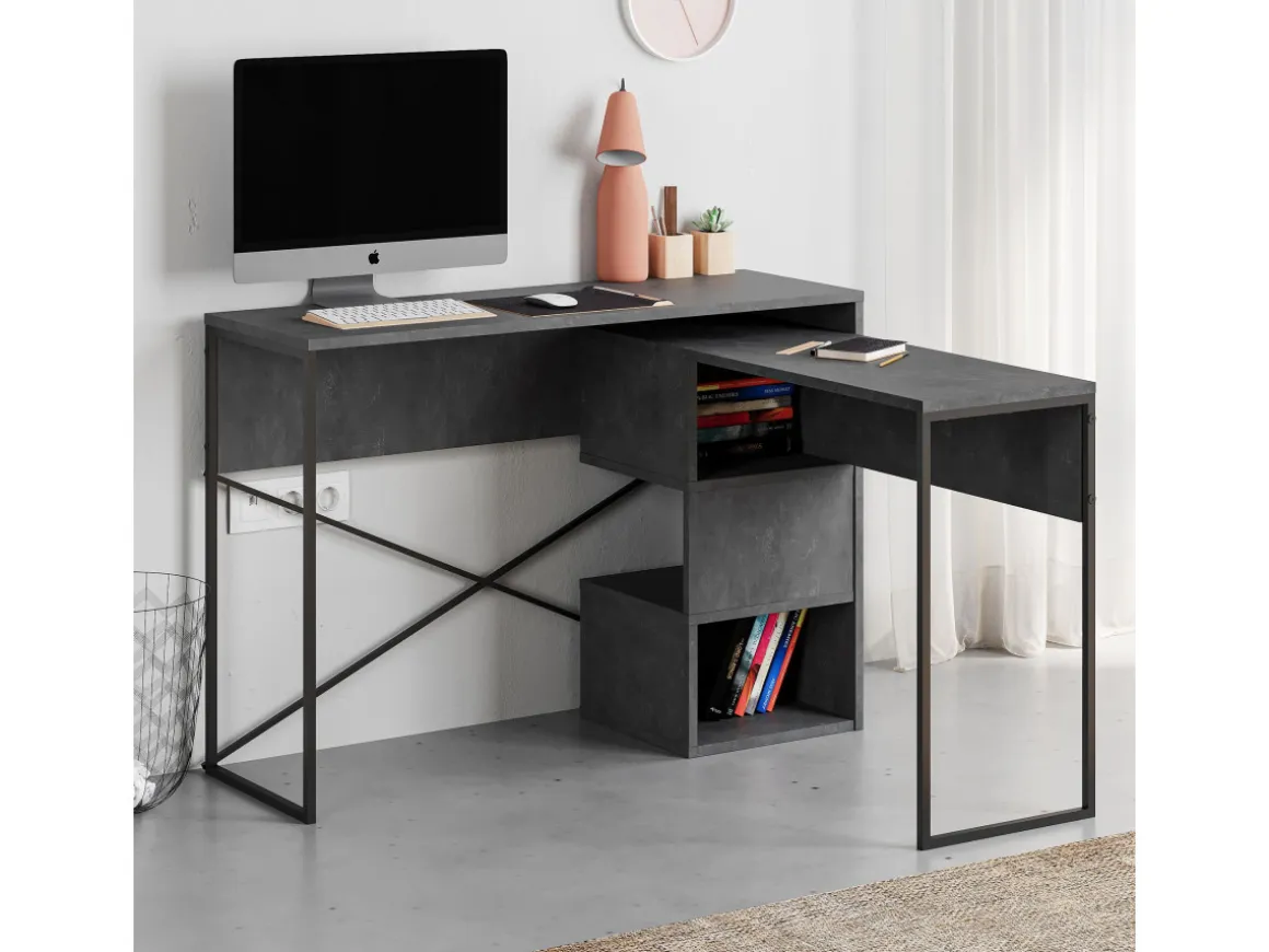 Bureau modulable en bois "Badau" - 110 x 102 x 77 cm - Gris