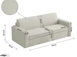 Canapé convertible express en tissu "Diana" - Couchage 140 cm - 3 places - Beige