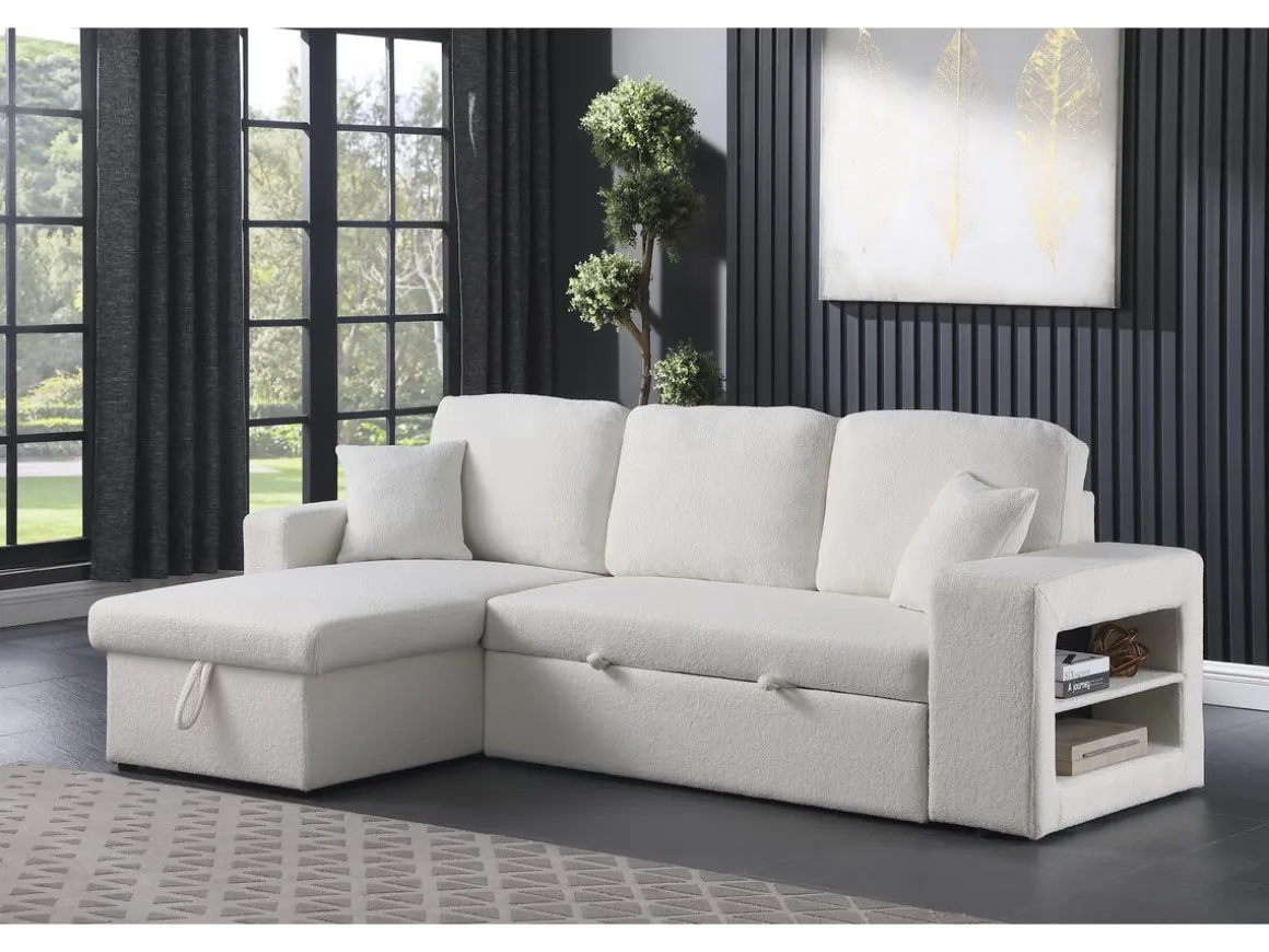 Canapé d'angle bouclettes convertible/reversible "Axel" - 3 Places - Blanc