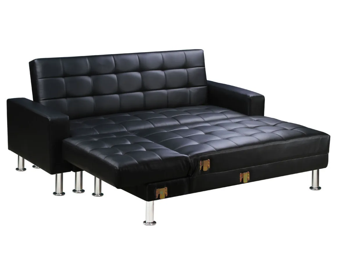 Canapé d'angle convertible et réversible "Theo" - 260 x 82/144 x 81 cm - 4 places - Noir