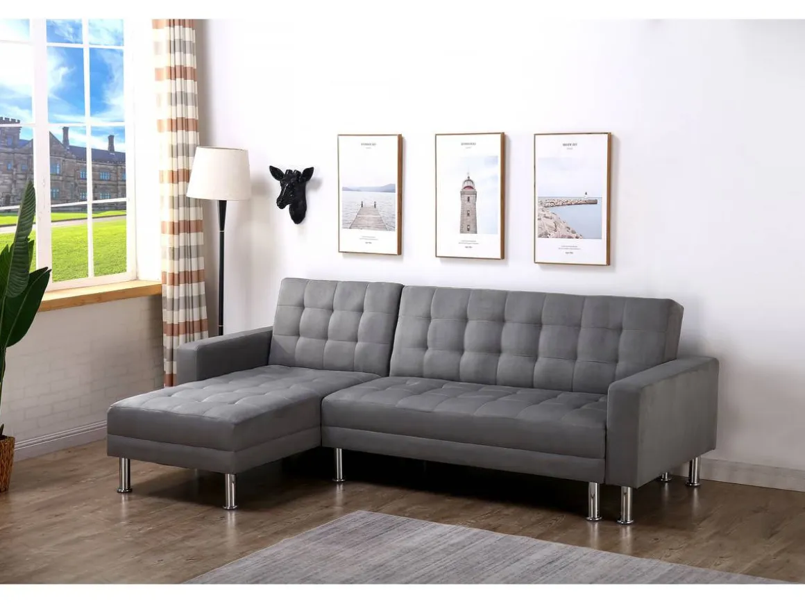 Canapé d'angle convertible et réversible "Theo"- 4 places - Gris