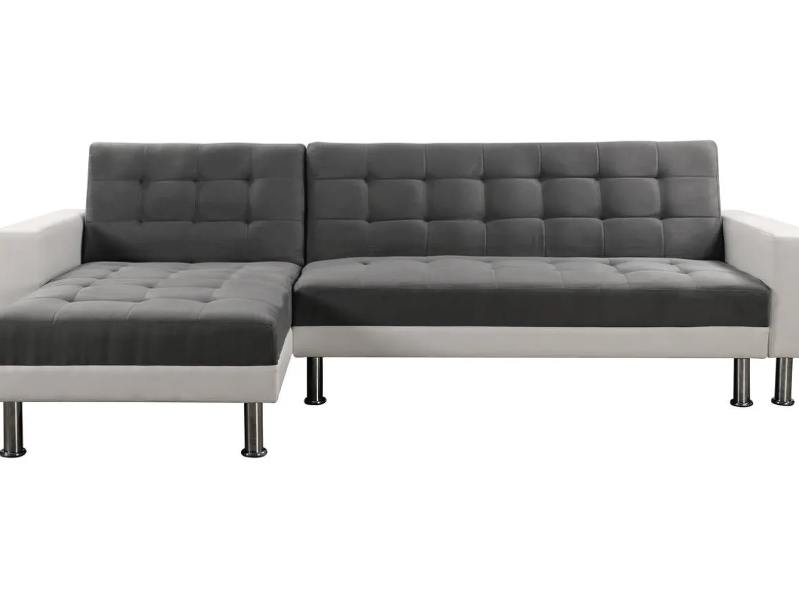 Canapé d'angle convertible et réversible "Theo" - 258 x 82/147 x 82 cm - 4 places -Gris/Blanc