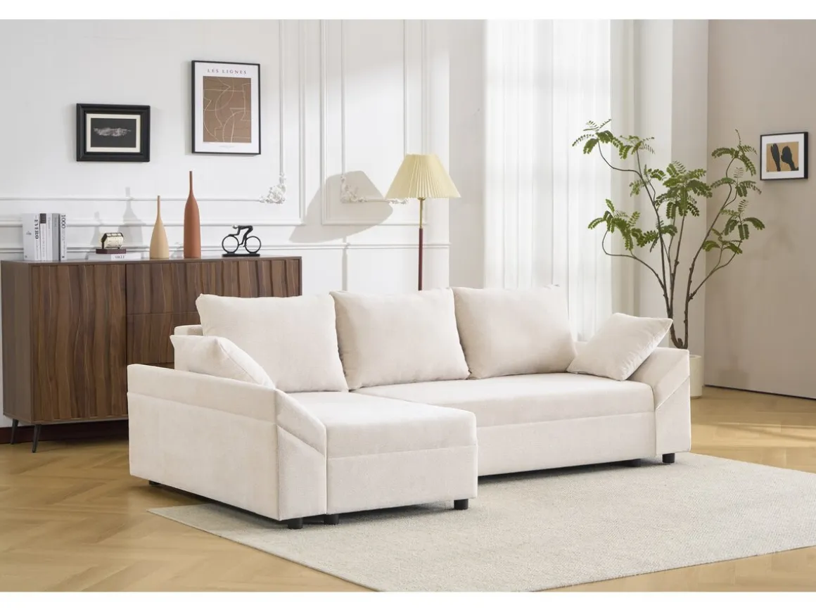Canapé d'angle convertible et reversible en tissu texturé "Vaugirard II" - 3 places - Beige