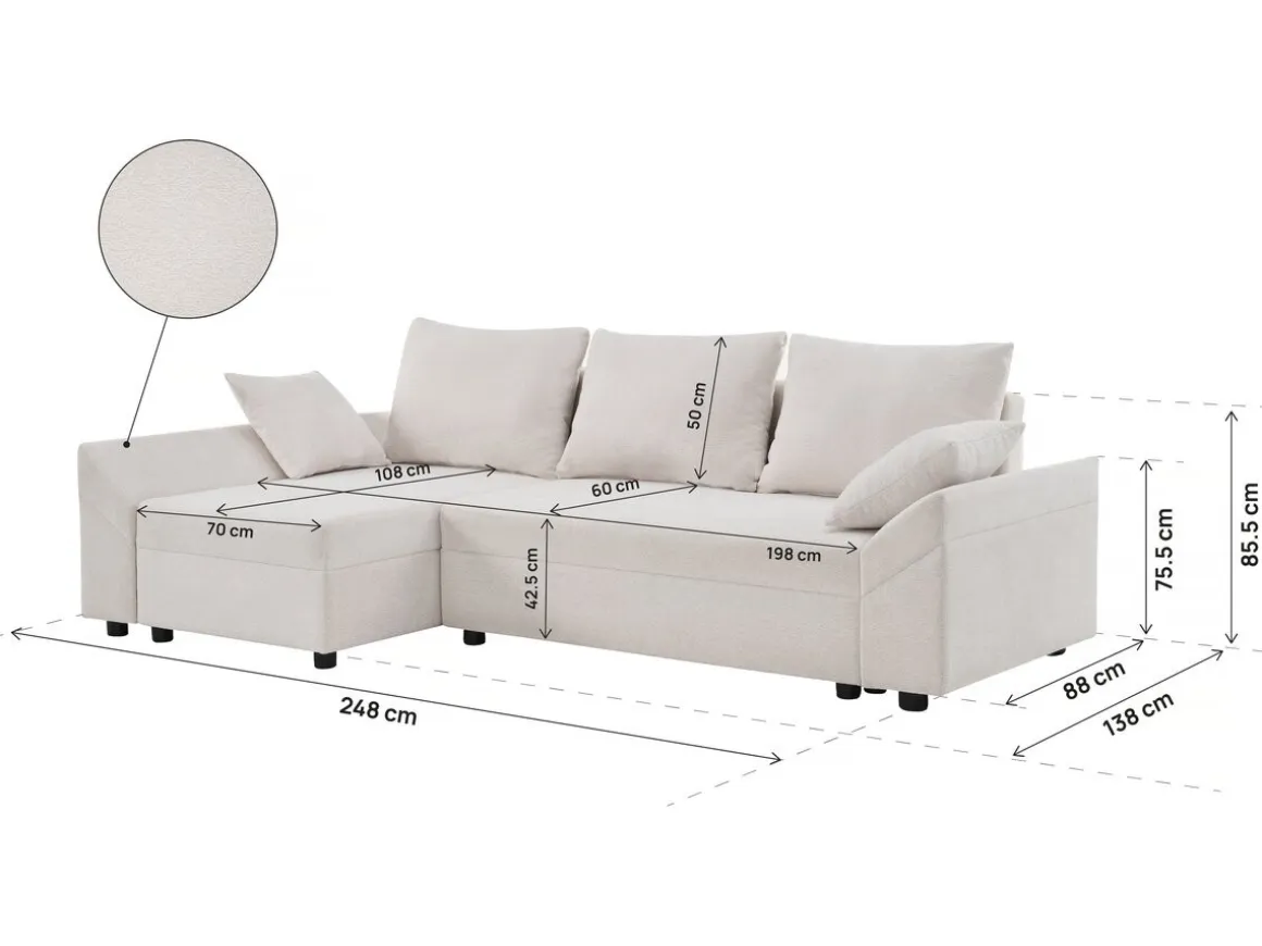 Canapé d'angle convertible et reversible en tissu texturé "Vaugirard II" - 3 places - Beige