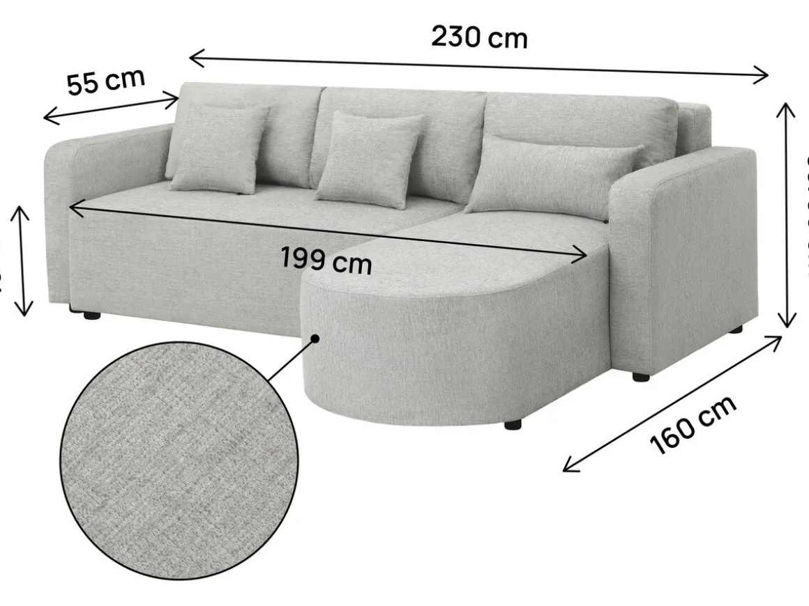 Canapé d'angle convertible et reversible en tissu "Charles" - 3 places - Gris