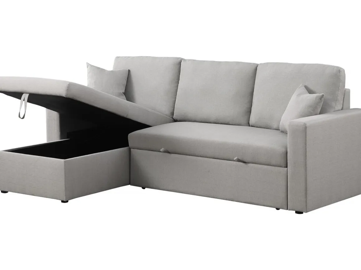 Canapé d'angle convertible/ réversible avec coffre "Alain" - 3 places - Gris clair