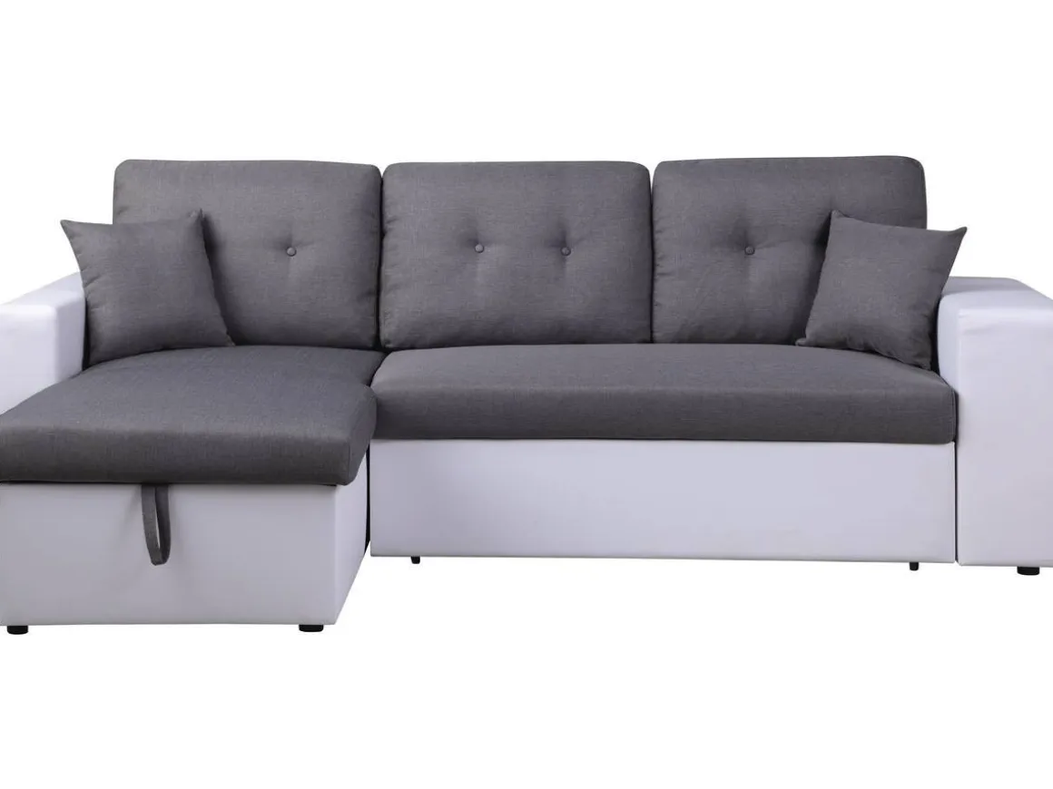 Canapé d'angle convertible/réversible "Axel" - 3 places - Blanc/Gris