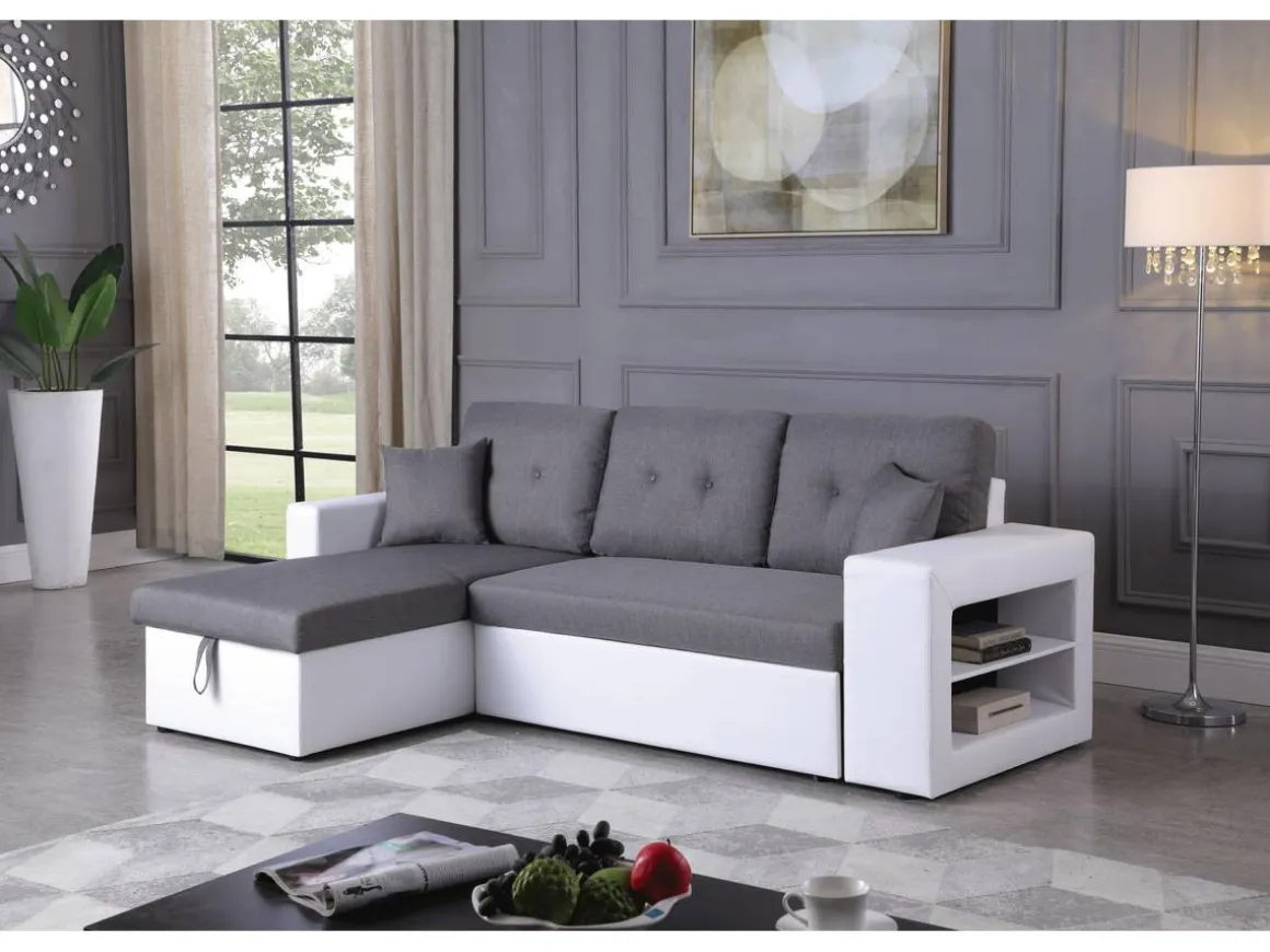 Canapé d'angle convertible/réversible "Axel" - 3 places - Blanc/Gris