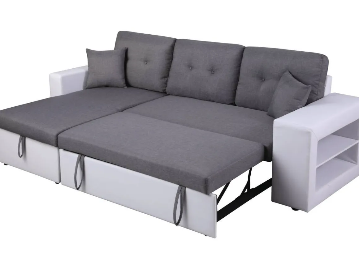 Canapé d'angle convertible/réversible "Axel" - 3 places - Blanc/Gris