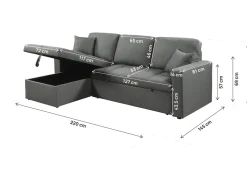 Canapé d'angle convertible/réversible style bubble "Alain" - 3 places - Gris